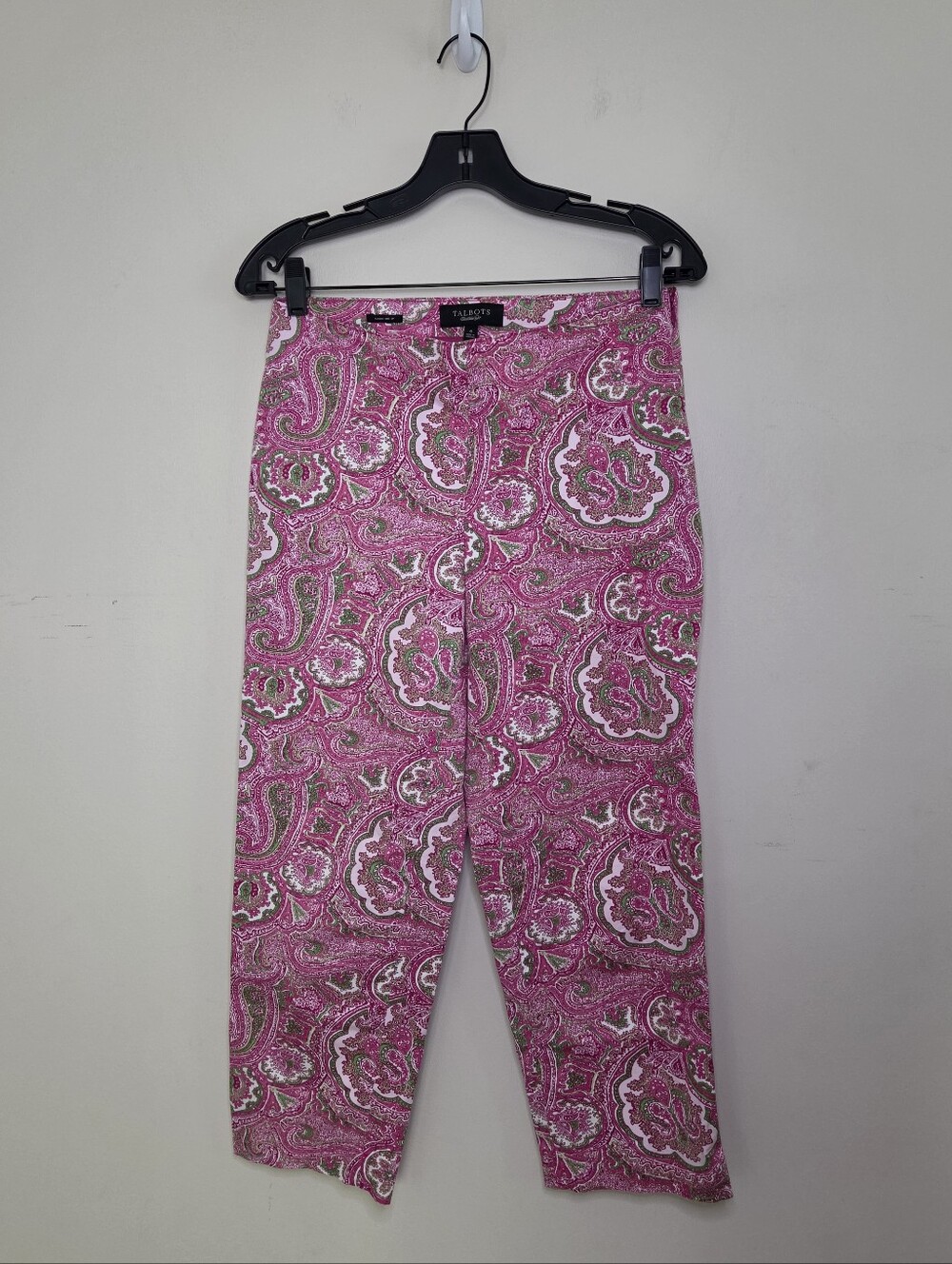 Women's Talbots Pink & Green Paisley Print Cropped Pants Sz 4